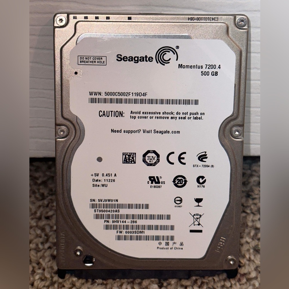 Seagate 500 GB 2.5” Hard drive Momentus 7200.4 RPM SATA